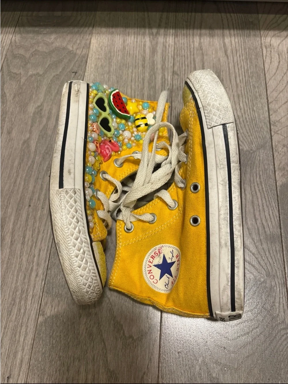 Converse Kids Yellow High-Top Sneakers with Beaded Embellishments